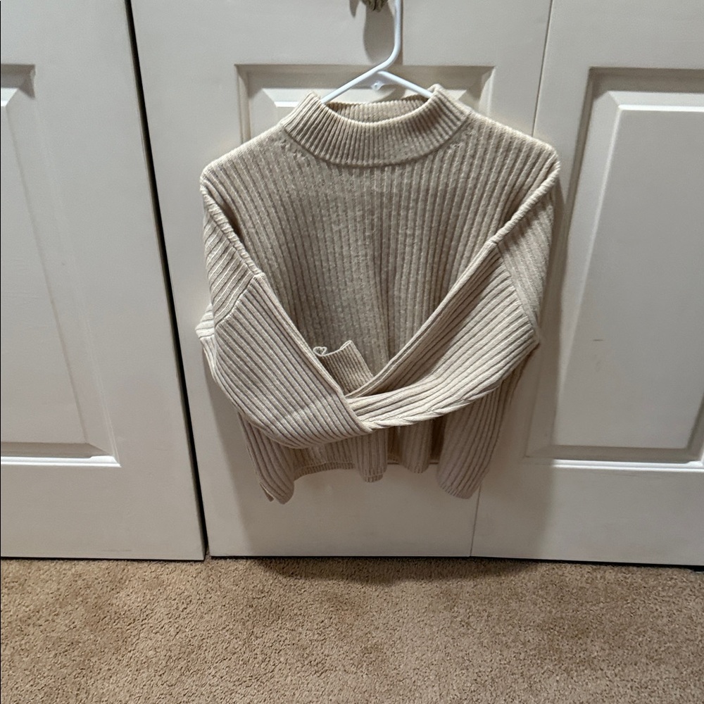 Madewell cashmere Cream Ribbed Turtleneck Sweater